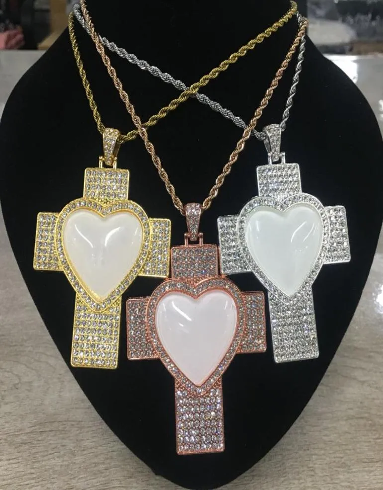 20pcslot Custom Cross Cross Jewelry Sublimation Colar Pingente com cadeia e inserções para Valentine039s Day Gifts8017429