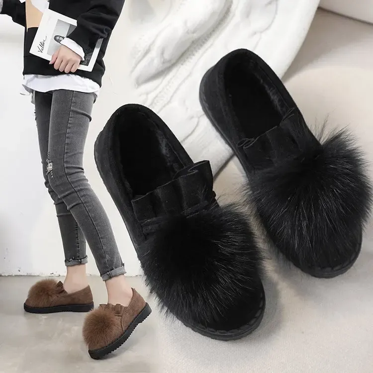 Sandales chaussures à fourry fox fur chaussures de ladybug lazy décontractées nouvelles femmes enceintes à fond plat au printemps et hiver tout-pois chaussures en vente