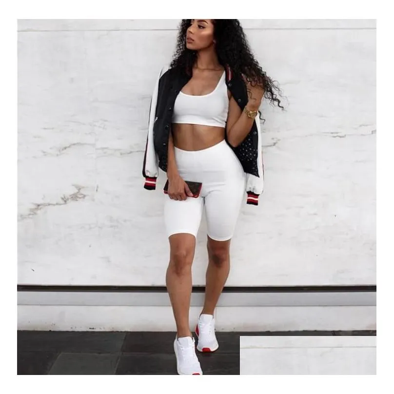 Dames Tweede stuk broek Vrouwen Crop Tops en Biker Shorts Zweetpakken Y Club Outfits Casual tracksuit matching sets Drop Delivery Appare DHSV4