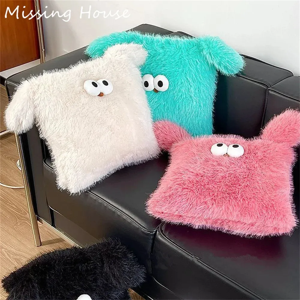 Ins Big Eyes Monster avec des oreilles Coussin de dos coussin créatif en peluche avec décoration de maison de base pour canapé-lit salon 240327