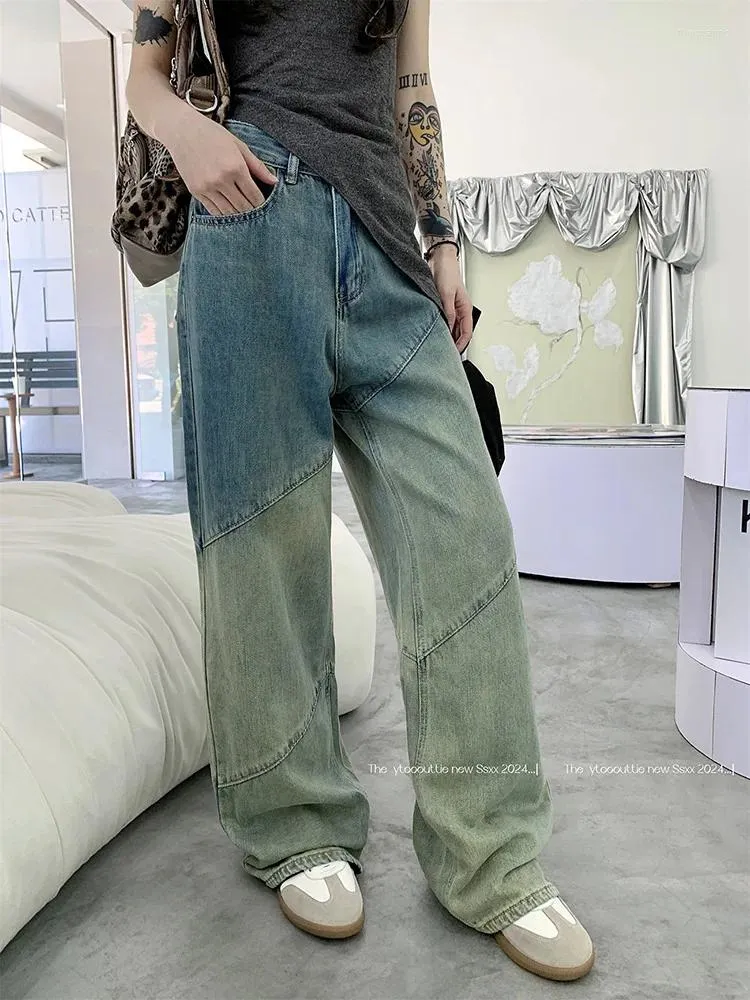 Jeans da donna Slergiri Patchwork Y2k Streetwear Pantaloni larghi vintage a vita alta Pantaloni larghi in denim a figura intera 2024