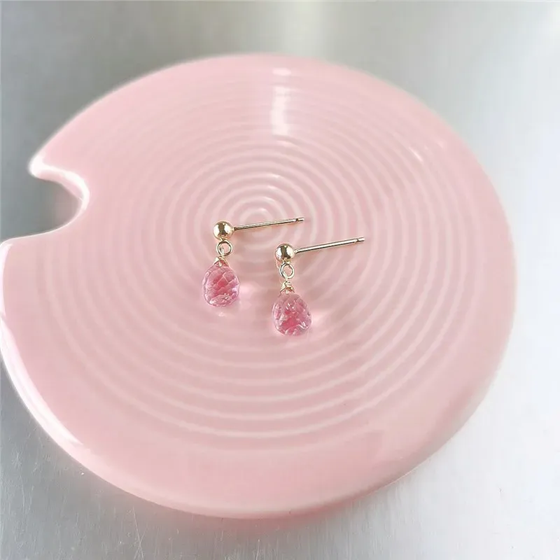 Ohrringe Daimi Facettenwassertropfen Pink Topaz Ohrringe Weibliche echte Edelsteine 14K Gold gefüllt rosa Edelstein Ohrringe Custom