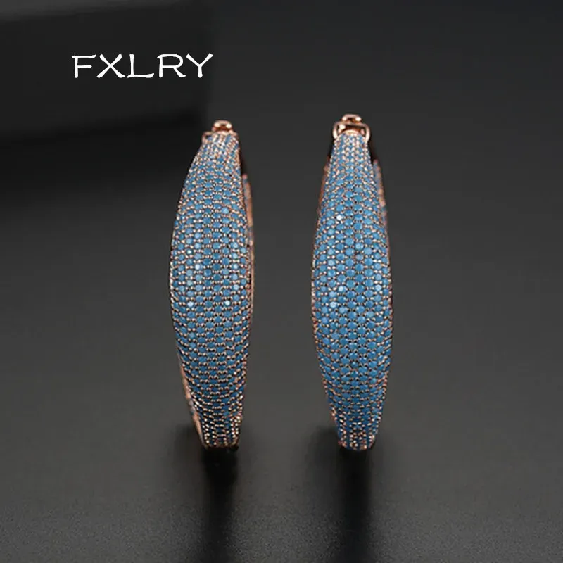 Orecchini fxlry New Retro Pop Europe and the United States Rose Gold Micro Inlaiid Zircon Exagerated Blue Zircon Orecchings Bridal Wedding J