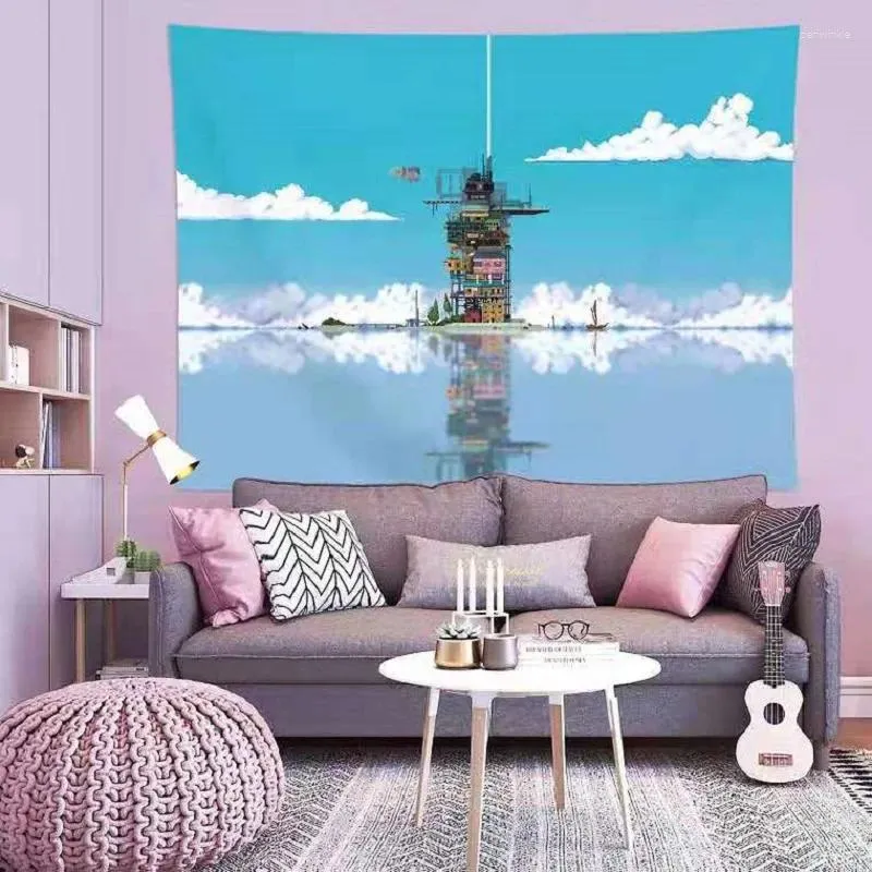 Tapisserier Tapestry Wall Hanging High-Definition Sandy Beach Picnic Rug Camping Tält Sleeping Pad Watercolor Home Decor tygfilt