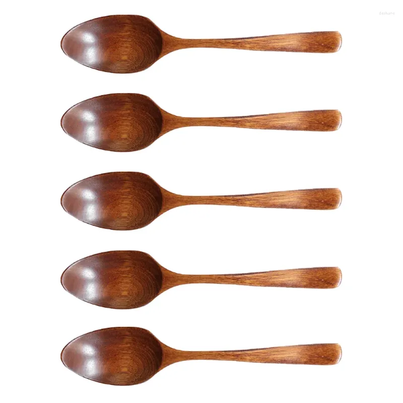 Baking Tools 5PCS Japanese Style Solid Wooden Spoons Natural Long Handle Soup For Eating Adult Kitchen