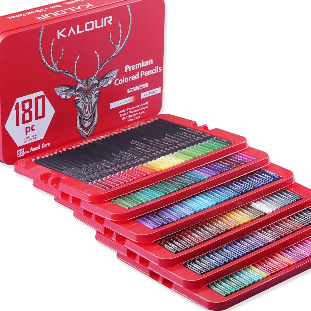 Crayons colorés crayons Ensemble professionnel de 180 couleurs cœurs à base de cire de fournitures d'art pour dessiner des esquisses d'ombrage colorant
