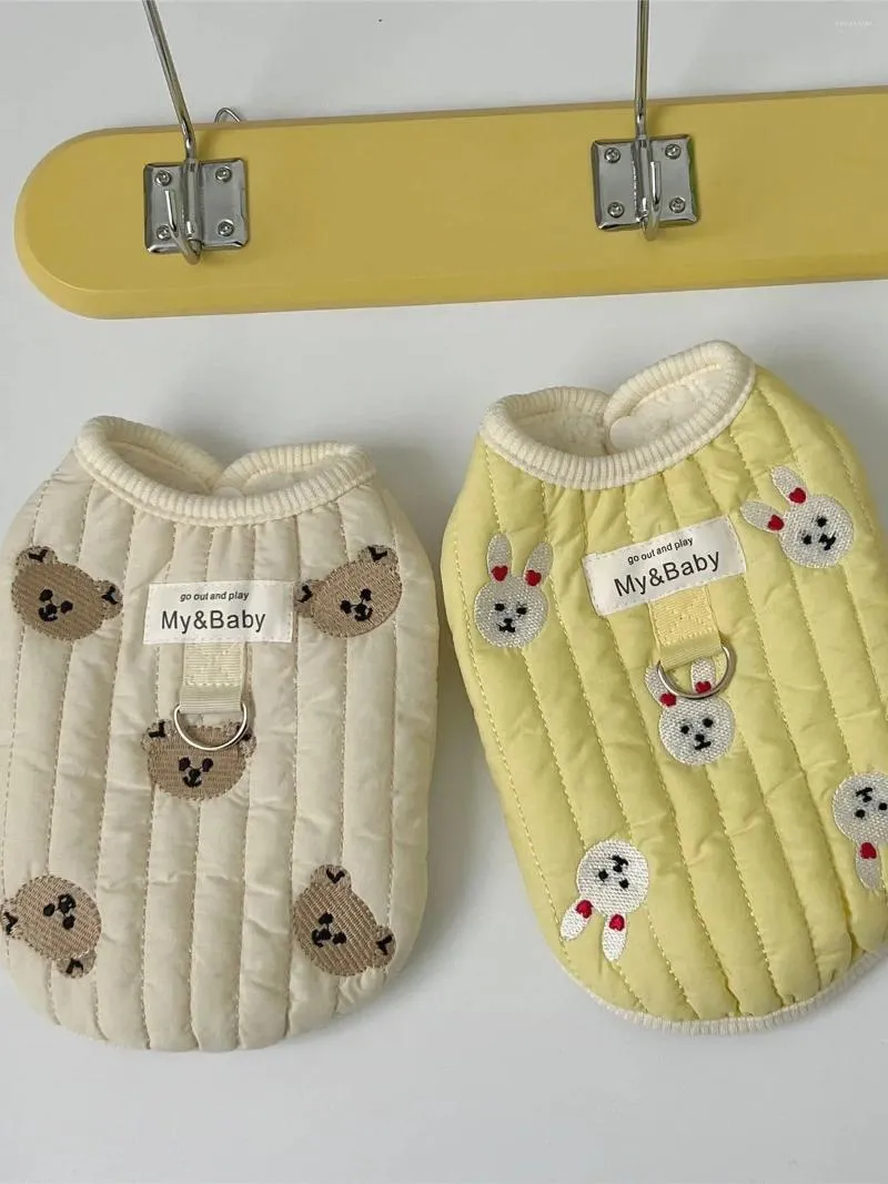 Hondenkleding ropa gruesa de invierno mascotas chaleco terciopelo sin mangas con estampado dibujos animados oso conejo abrigo p