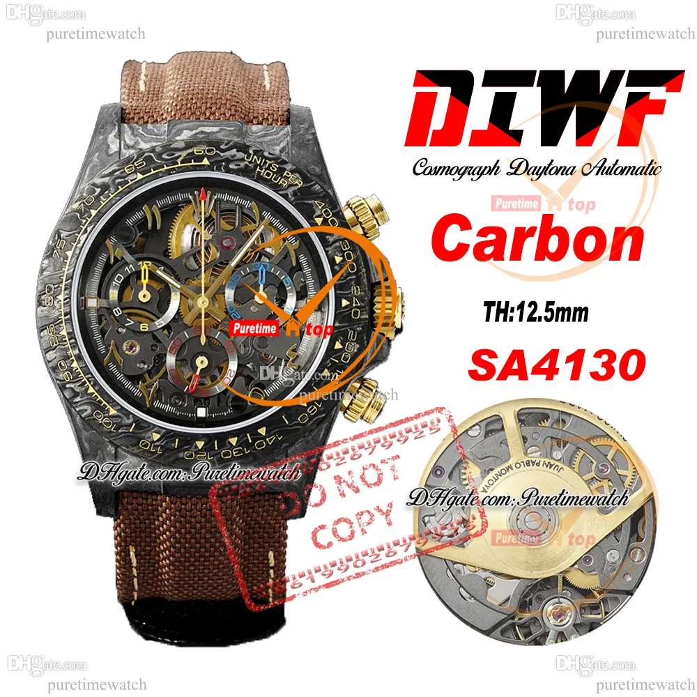 Diw carbon sA4130 cronógrafo automático masculino Diwf esqueleto de ouro