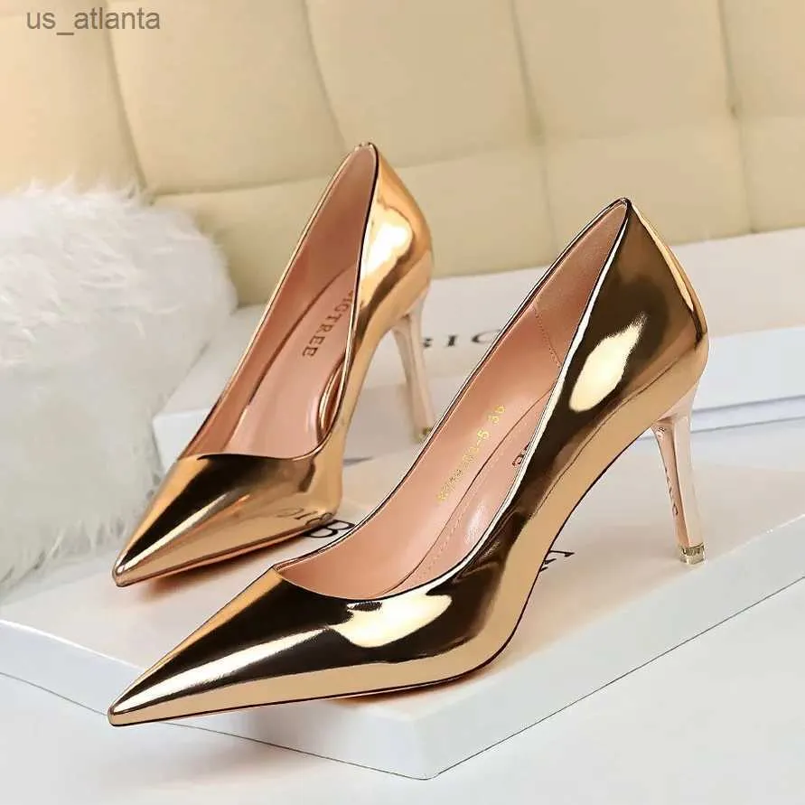 Dress Shoes Fashion Spring Autumn Women High Heels Slip On Patent Leather 7.5CM Thin Mature Modern Middle H2404030CVZ