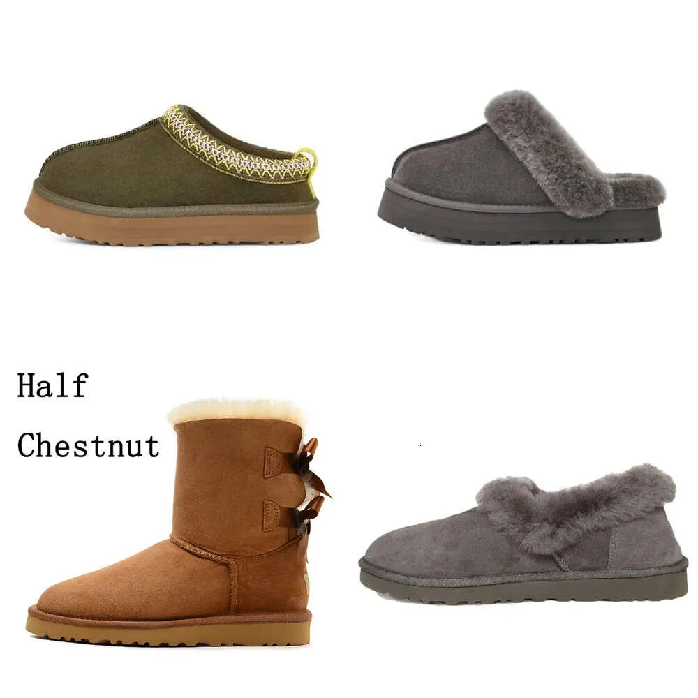 Tasman 2023 Tazz Slippers Boots Chesut Fur Glides Sheepskin Shearling Mules Women Men Men Ultra Mini Platform Boot Slip-on schoenen Suede Comfort Fall Winter Booist