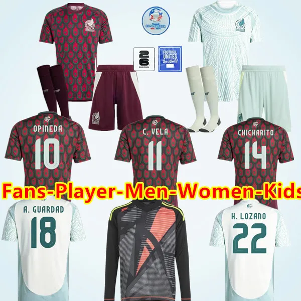 2024 2025 Copa America México Jerseys de futebol 24 25 Raul Chicharito Lozano Dos Santos Jersey Homem Homens Mulheres Kits Kits H.Lozano camisas Uniformes