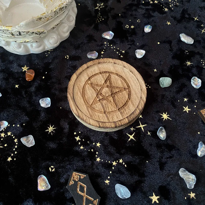 TEHAUX Altar Plate Candle Holder - Silver White Pentagram Pattern Metal Tray For Candles, Witchcraft & Altar Supplies - View #2