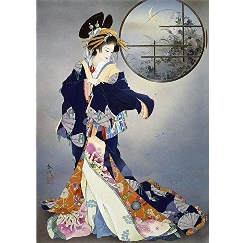 カード日本人女性ダンサープリントキャンバス11ctクロスセット刺繍針