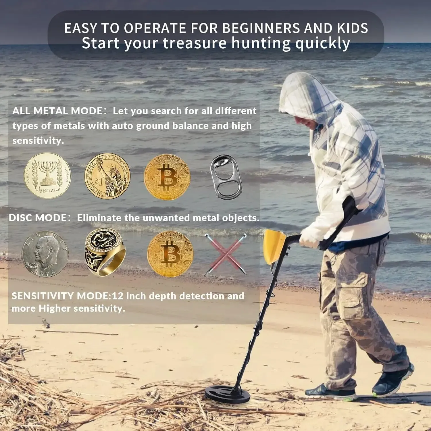 Metal Detector Portatile MD1008A – Con Pala E Rastrello, Per Principianti E Bambini
