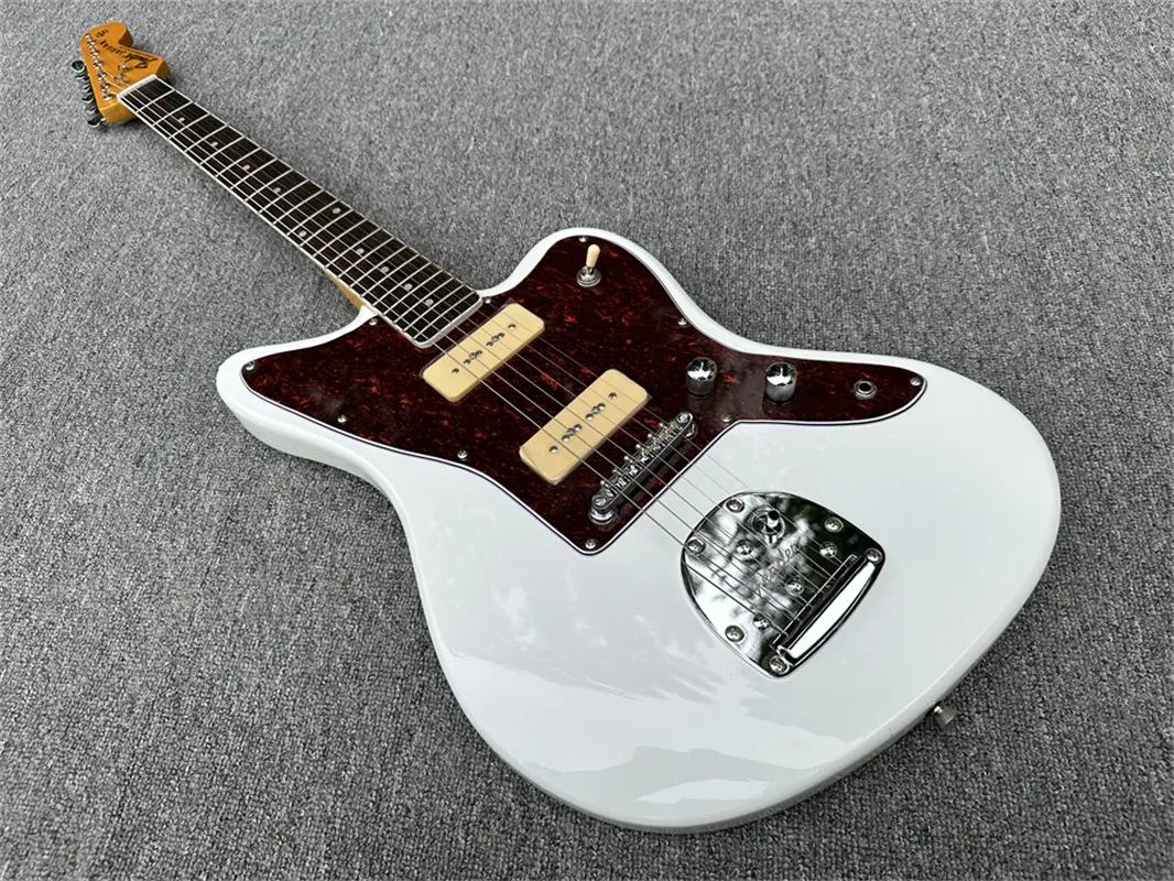 Guitar High quality white 6string electric guitar, rosewood fingerboard, red turtle shell pickguard, silver hardware, free shipping