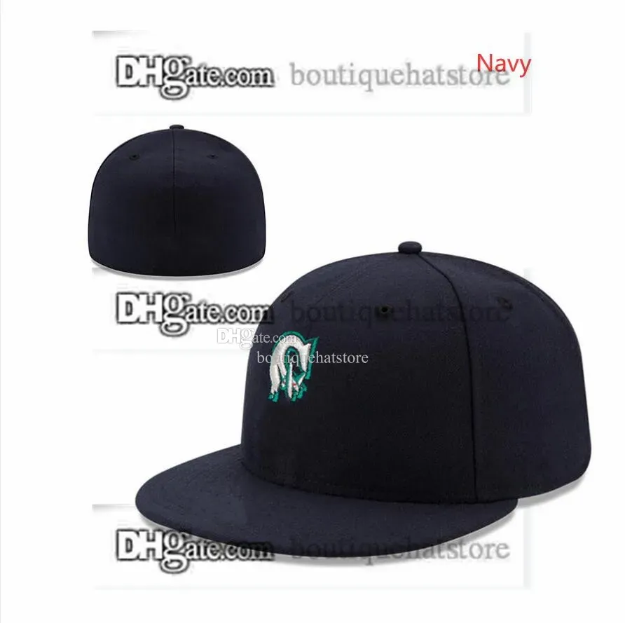 Caps One -Stück Herrenmannschaft Basball ausgestattete Hüte schwarze Marineblau rot "Seattles Flat Sport Full Closed Caps Mix Size 7 8 für Männer