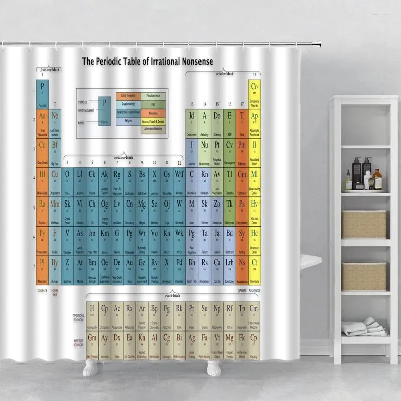 Shower Curtains Periodic Table Of Elements Bathroom Set 3D Fabric Hook Print Curtain White For The Bath Accessories