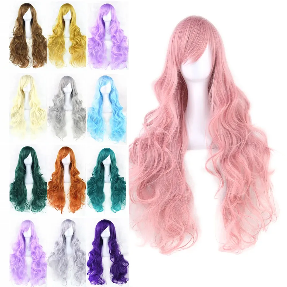 Wigs Sowee 20 kleuren golvende lange pruik haarstukje High Temperature Fiber Synthetisch haar Pink Black Women Party Hair Cosplay Pruiken