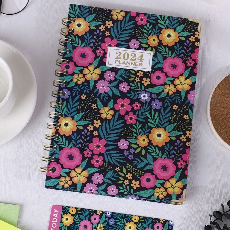 Planner 2024 Journal Planner Weilly Daily Plan Calendar A5 Coil Notebook English Sports Punch Schedule Office Orgenda Book