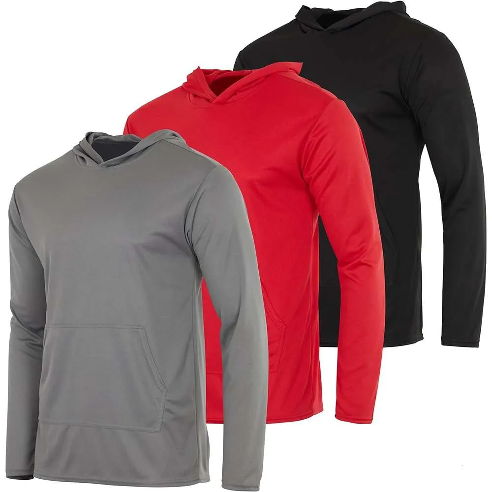 20243-stycken Mens Mesh Långärmad Sports Pullover Hooded Sweatshirt Pocket 50+ (Finns i större och längre storlekar)