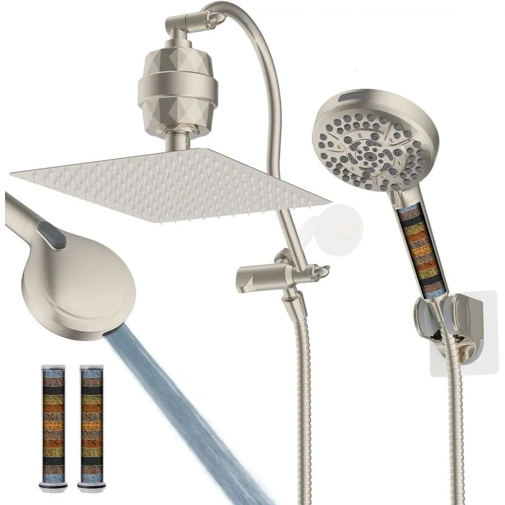 Ultimate Shower Experience: All10 Dual Filtered Rainfall Shower Head Combo with High Pressure Handheld Shower Head, 12" Adjustable Arm, 20 Stage Shower Filter