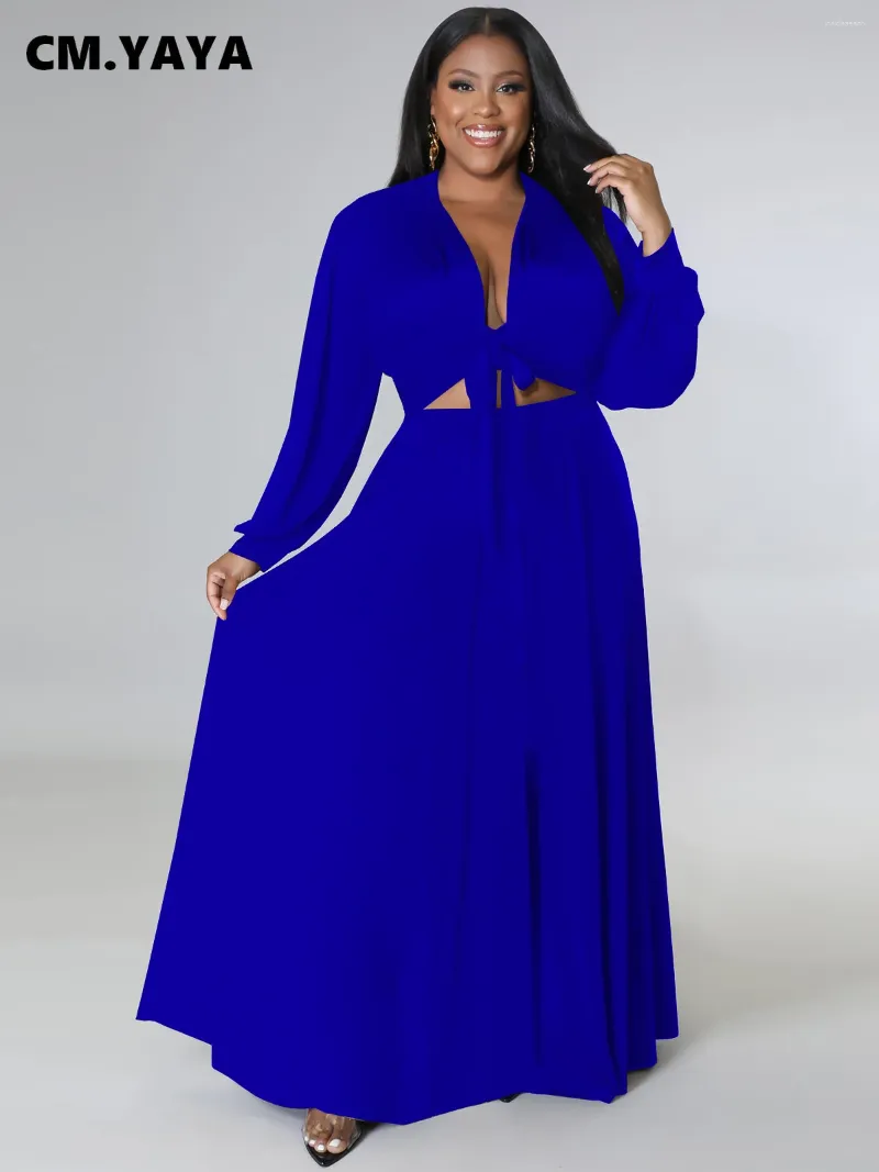 Work Dresses CM. Plus Size Women's Set Solid Blouse Shirt And Big Swing Maxi Long Skirt Suit Curve Ins Two Piece Fitness Outfits