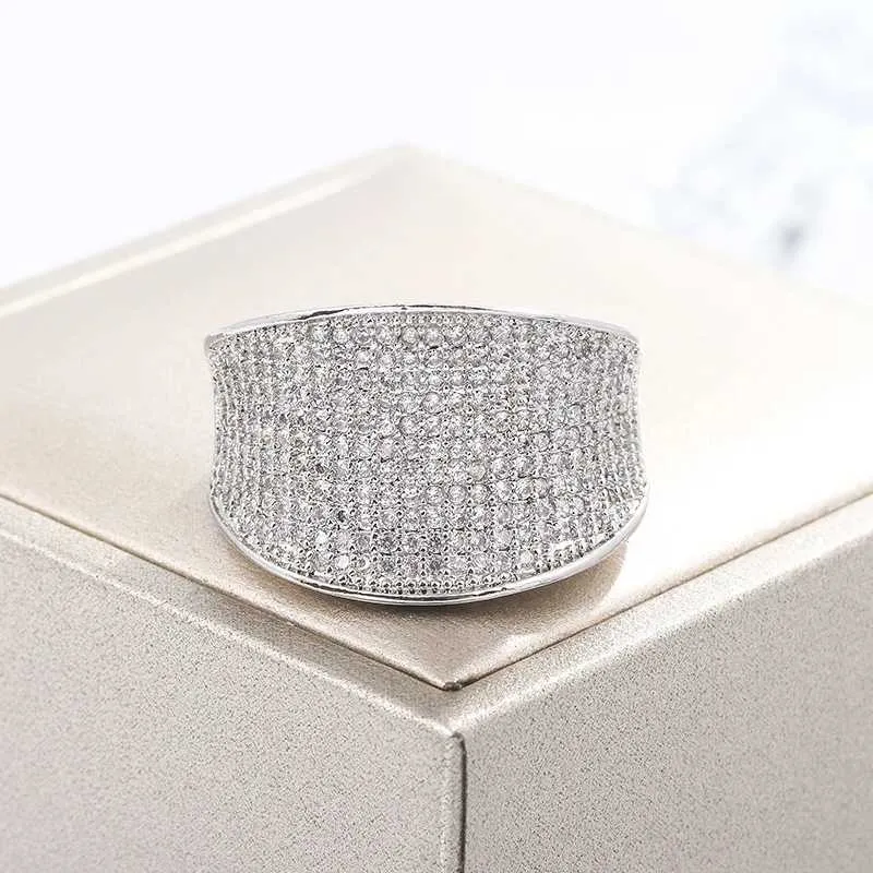 2PCS Wedding Rings High Quality Silver Color Big Band Ring With Zircon StoneWomen Fashion Wedding Engagement Christmas Present Jewelry 2024 New