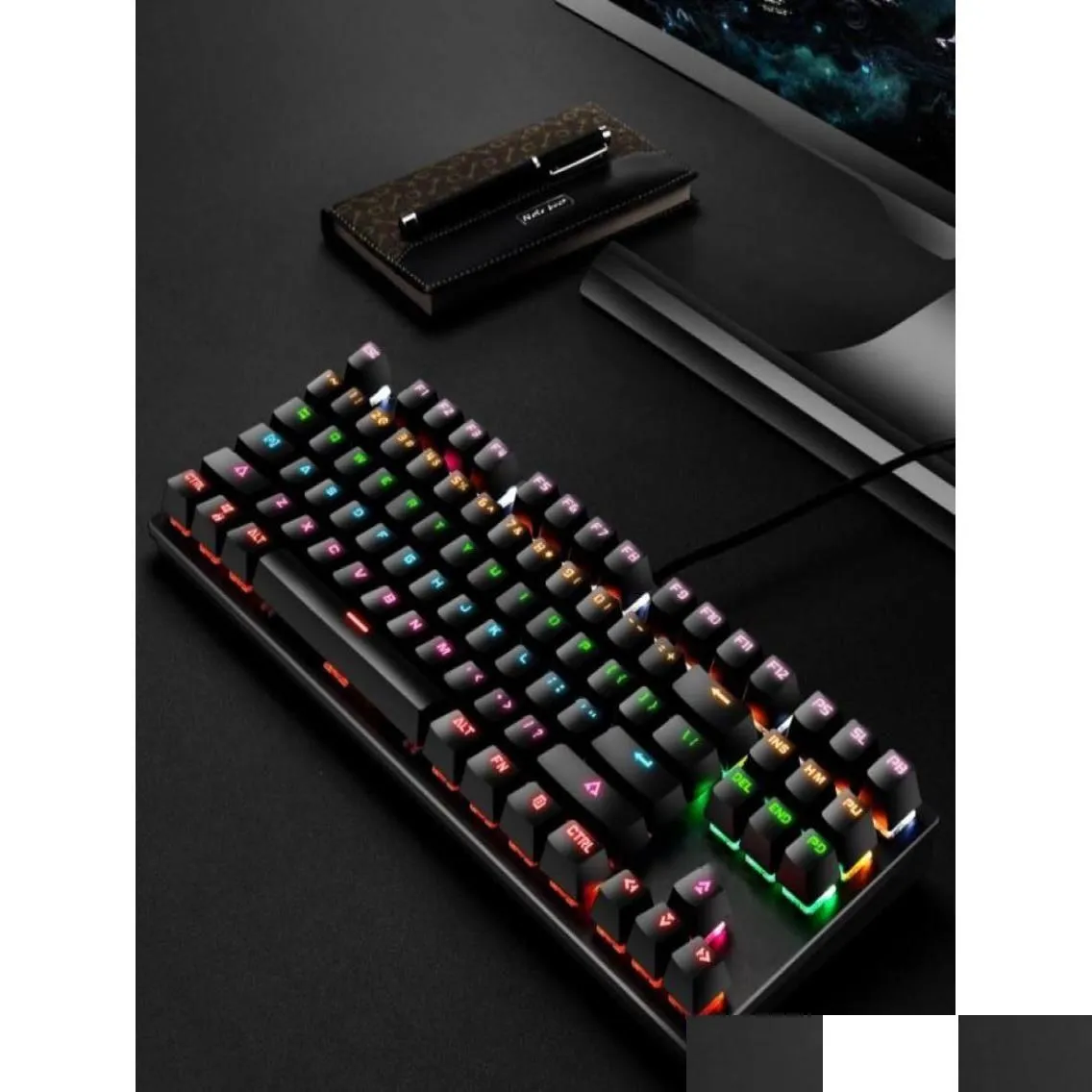 Tangentbord K7 Punk Mechanical Keyboard USB WIRED GREEN AXIS 87 TYCKEL Colorf Light Game Office Computer Keyboard59166229139770 Drop Delive Ottpl