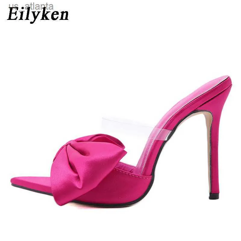 Kleiderschuhe Fashion Design Butterfly-Knot Women Pantoffeln PVC Transparent Speod Toe Stilett High Heels Grüne Sandalen H240403qwtl