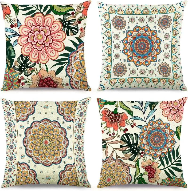 Travesseiro Bohemian Mandala Fronha floral 40x40cm Folhas abstratas modernas jogam o sofá de cama de capa de casa decoração