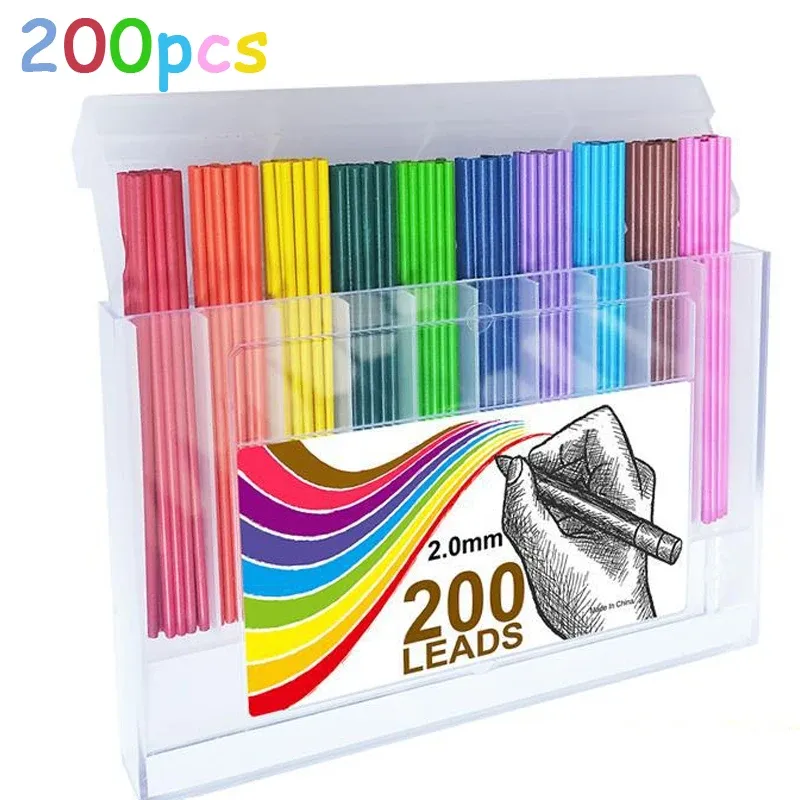 鉛筆200pcs複数の色機械鉛筆補充2.0mm色のリードペンシル補充kawaii学用