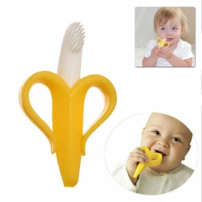 Baby Safe BPA BPA Free Teether Toys Toddle Banana Training Brosse de dents Silicone Chew Soins dentaires Brosse de dents de rassasage Perles bébé cadeau