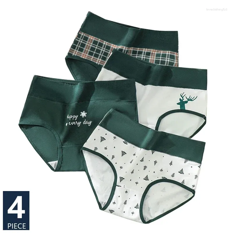 Calcinha feminina cintura alta 4pcs algodão modelador de cueca respirável cuecas fofas estampas de lingerie feminina lingerie feminina