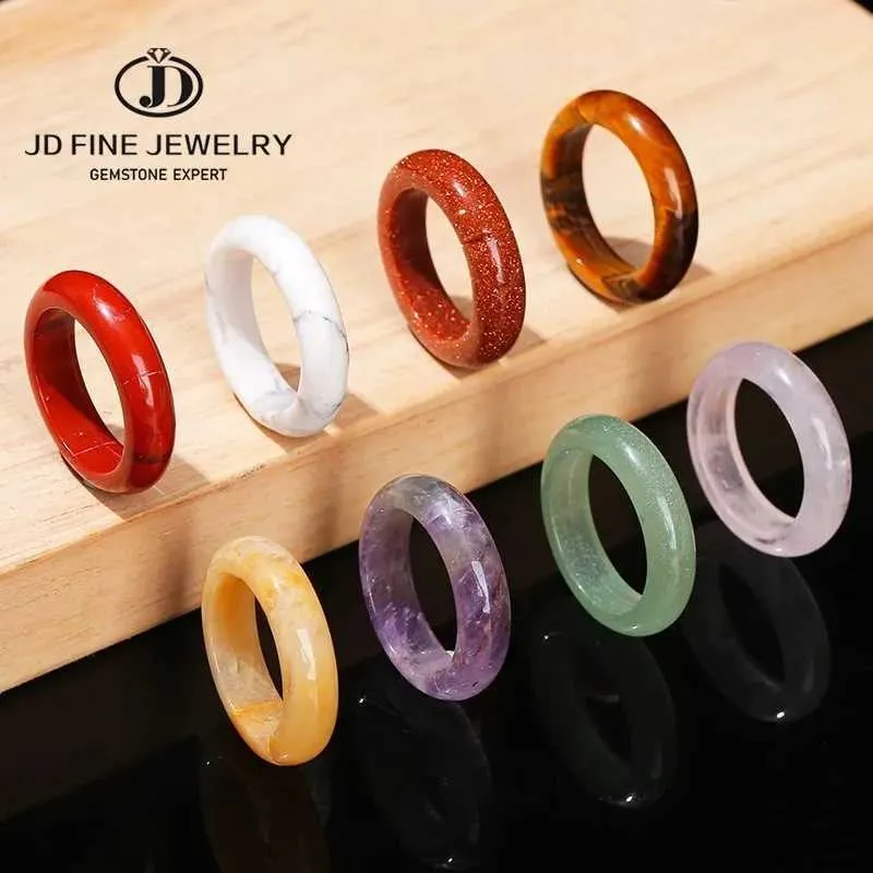 Pierścienie opaski JD 1 PC Kamień naturalny Oko Yellow Jade Round Pierścień Women Agat Malachite Pierścień DIY Naszyjnik