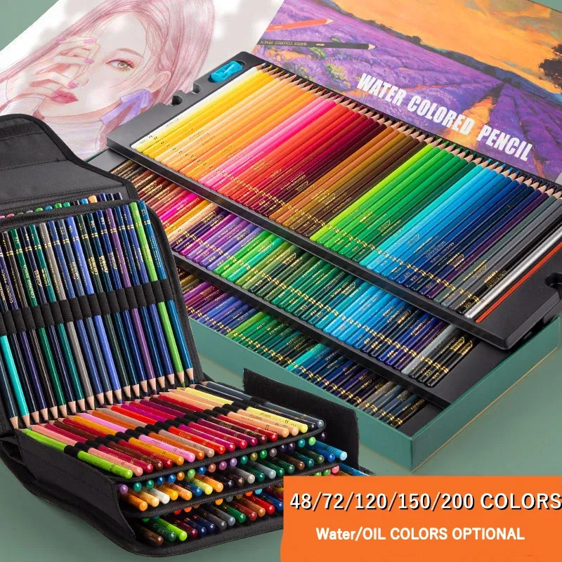 Карандаши 48/72/120/150/200 Профессиональные нефтяные карандаши деревянные мягкие акварельные карандаш для школьных рисунок наброски искусство, цветовой карандаш
