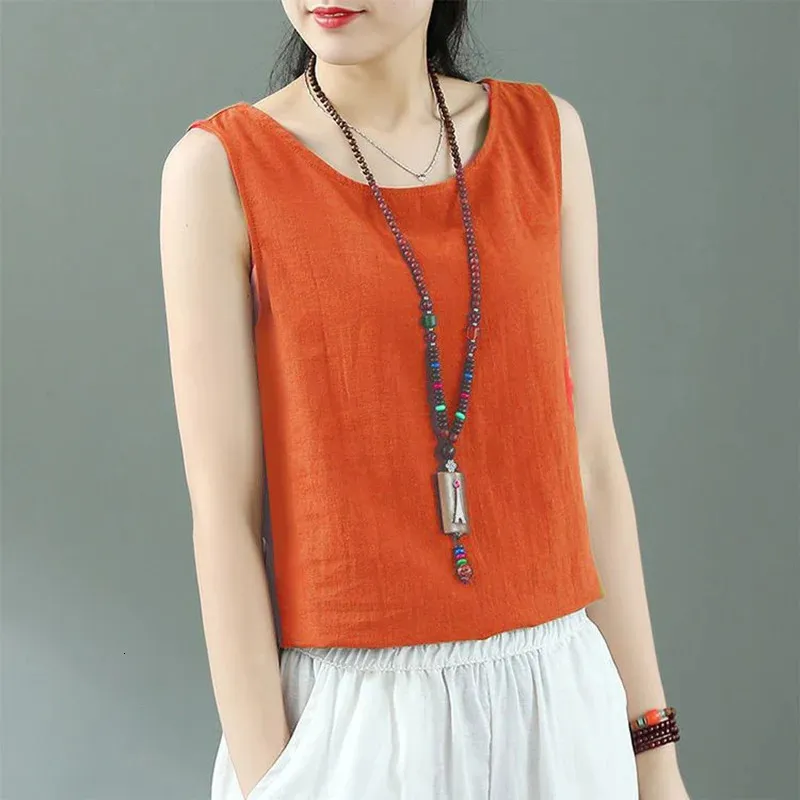 Fashion Oneck Solid Color Sleeveless Tank Top Tshirts Womens Clothing Summer Loose Korean Tops Casual Tee Shirt 240403