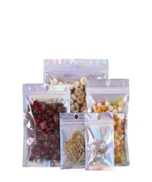 Clear Plain Laser Aluminum Foil Zipper Lock Packaging Bag with Hang Hole Party Crafts Snack Nuts Storage Mylar Plastic Packing Pou2942761