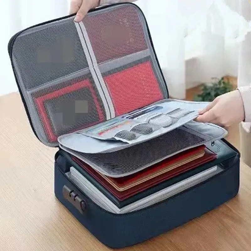 Document Organizer Briefcase 3-Layer Folder Holder Men's Women's Bag Cover Purse Passport Home Safe Functional File Storage Case