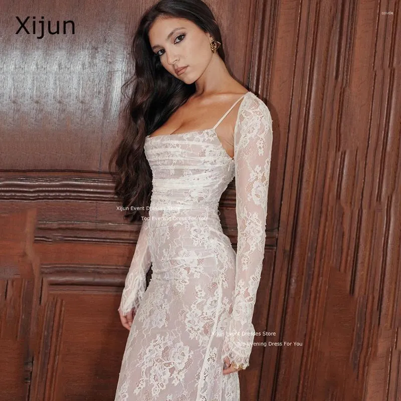 Party Dresses Xijun Ivory Sexy Long Evening Mermaid Lace Flowers Two Pieces Prom Full Sleeves Corset Gowns For Women2024