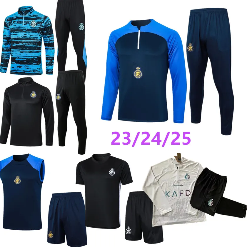 23 24 25 AL NASSR FC Soccer Tracksuit Ronaldo FC Training Suit CR7 Vincent Men Sportwear Jacket 2024 2025 Kort ärm Training Set ärmlös Västöverlevnad