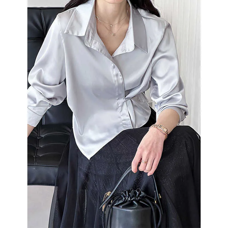 Camicia arancione di colore solido di alta fine Zhi Zhi da donna 2024 Spring New Design Light Mature Short 3021