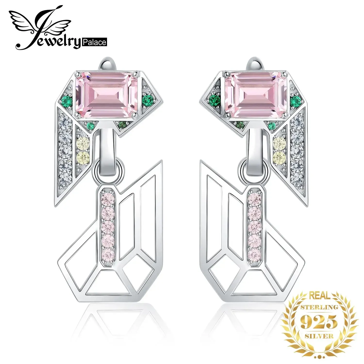 Earrings JewelryPalace New Arrival Geometric 6.4ct Emerald Cut Pink Gemstone 925 Sterling Silver Dangle Earrings for Woman Fashion Gift