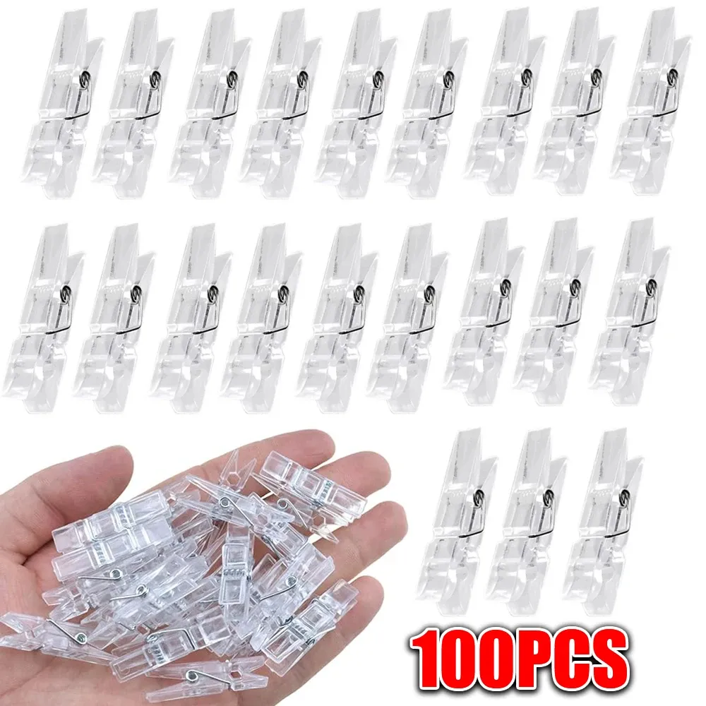 100 / 1pcs mini clips de photo transparent clips de ressort transparent pinces de serviette en plastique ornements bricolage ornements photo murmoi