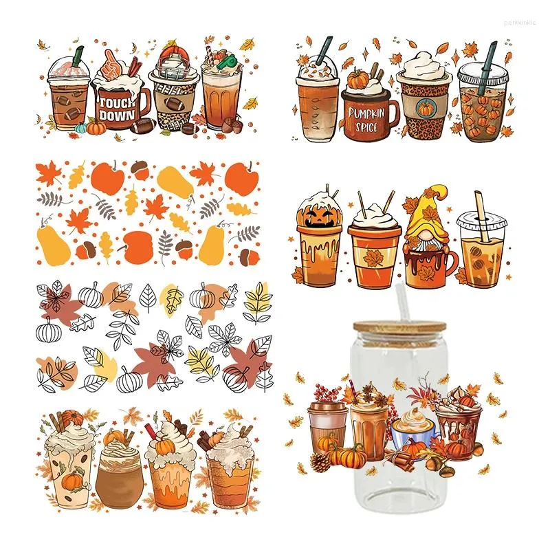 Window Stickers UV DTF Transfer Sticker Thanksgiving Pumpkin för 16oz Libbey Glasses Wraps Bottles Cup Can Diy Waterproof Custom