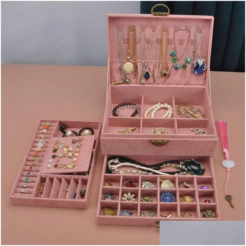 Pudełka biżuterii Zlalhaja 3-warstwy organizator pudełko duża pojemność z zamkiem naszyjniki kolczyki