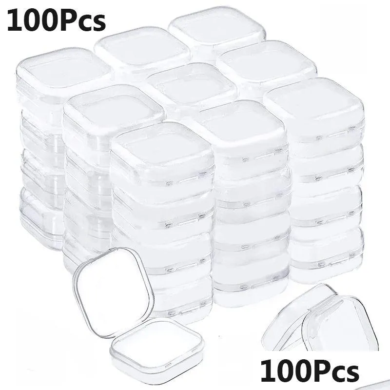 Smyckeslådor 100 st små fyrkantiga transparent plastlådor förvaring fodral efterbehållare förpackning för örhängen släpp leverans dh8vt