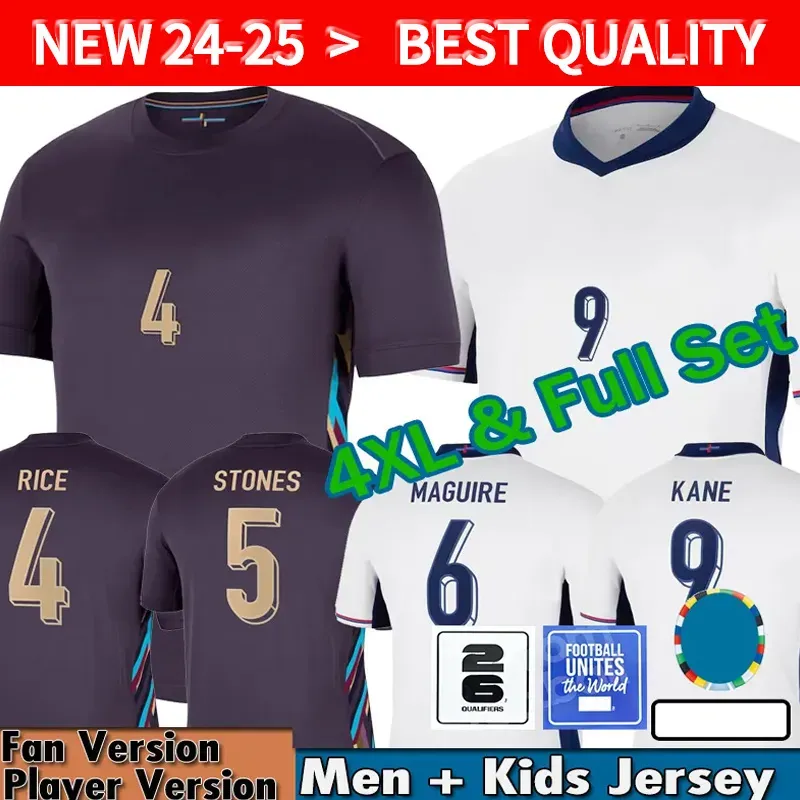 2024 2025 Euro Cup Englands Jersey Bellingham Home Away Futbol Formaları Pirinç Saka Saka Foden Rashford Sterling Taşları Grealish Kane Erkekler Çocuk Hayranları Oyuncu Futbol Gömlek Kiti