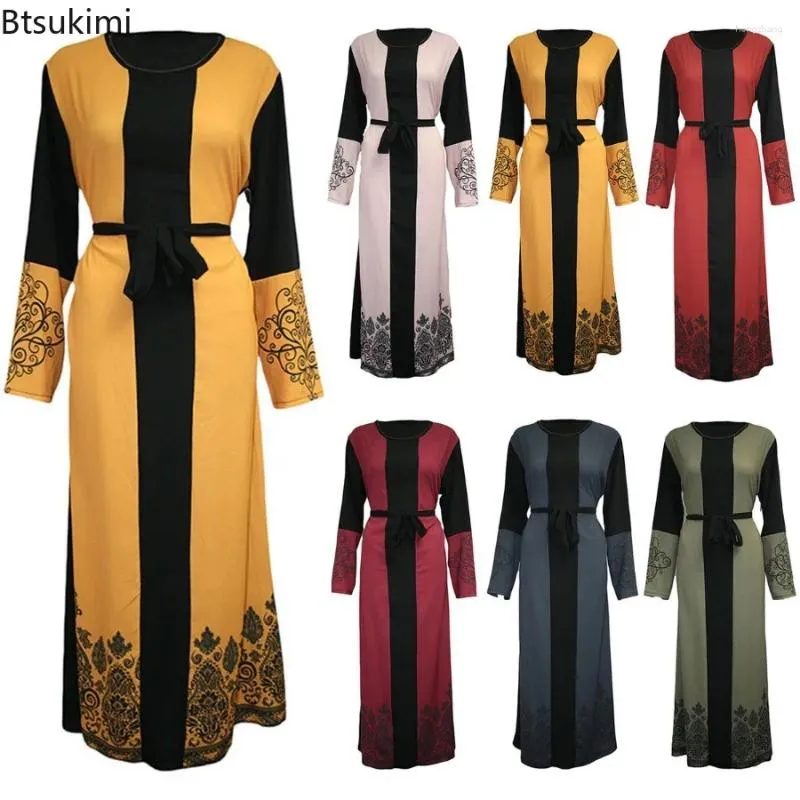 Vêtements ethniques 2024 Fashion musulmane Abaya pour femmes Vintage imprimé à lacets à lacets Caftan Marocain Kaftan Robe Islam Vestidos Femme