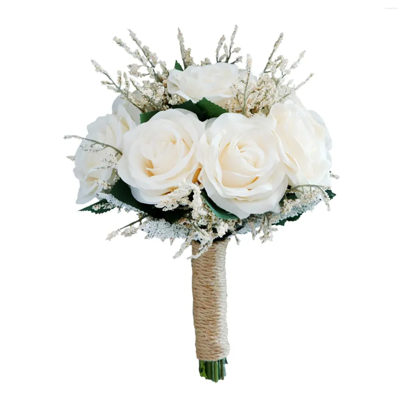 Fleurs décoratives Bouquet de mariée rose Decoration de mariage occidental artificiel Simulation de fleurs en soie Holding