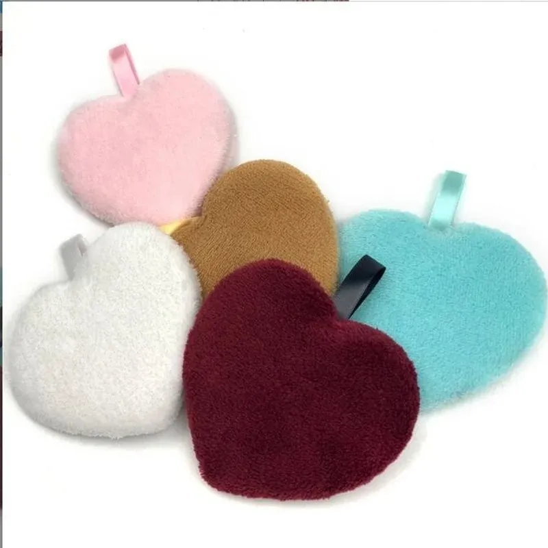 Återanvändbar sminkborttagningsdynor Torkar Love Heart Shape Microfiber Make Up Removal Sponge Cotton Cleaning Pads Tool